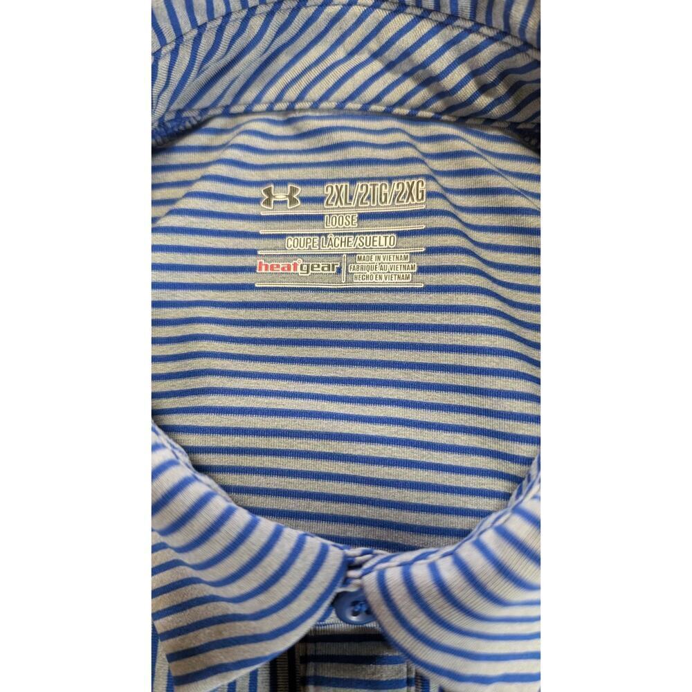 Under Armour Performance HeatGear Polo Shirt Mens XXL Blue/Gray Stripe Golf - Picture 3 of 9